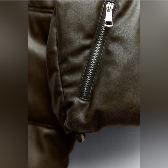 ZARA BROWN CROPPED FAUX LEATHER PUFFER JACKET ✨️SIZE XXL✨️ - Picture 8 of 9